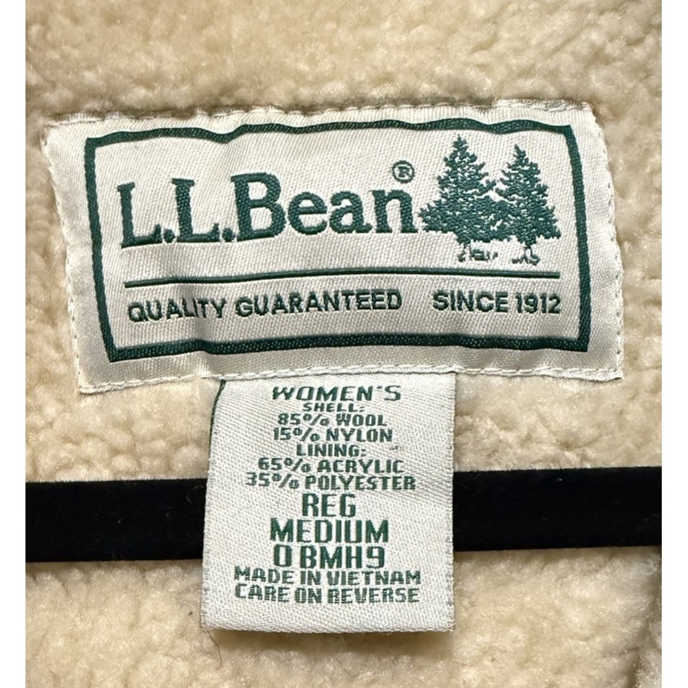 LL Bean Vest Womans Medium Brown Shadow Plaid‎ Wool Sherpa Fleece Lined Workwear - Picture 3 of 4
